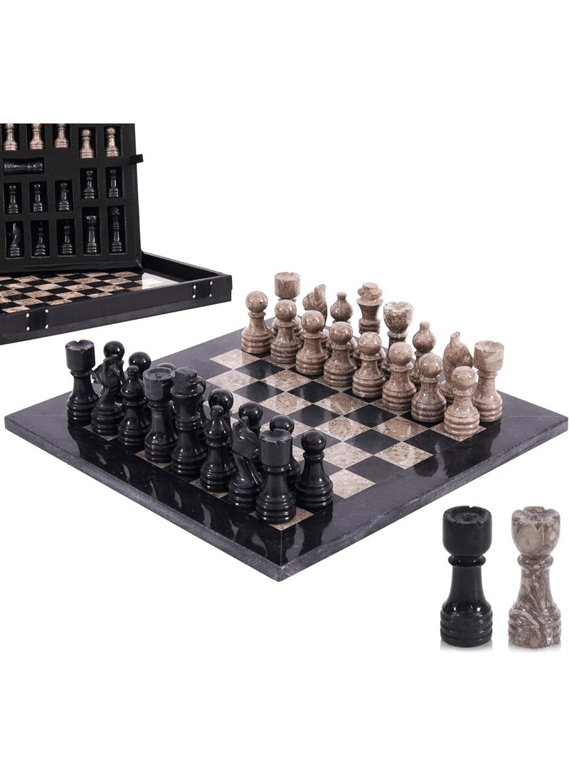 MARBLE RANGE Marble Chess Set for Adults 12" Handmade Black & Oceanic Board Game with 32 Chess Pieces, 2 Extra Queens & Storage Box, Luxury Travel Game, Elegant for Home Decor - Image 1